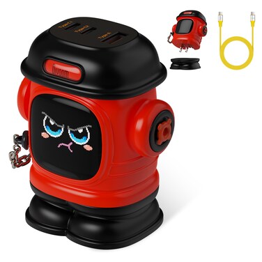 Divoom Dipow 65W USB-C Charger 3-Port Fast GaN Charger with DIY Pixel Display Foldable Compact Wall Block Power Adapter for iPhone 16/15 MacBook iPad Galaxy S23/S24 Switch Red (with 100w Cable)