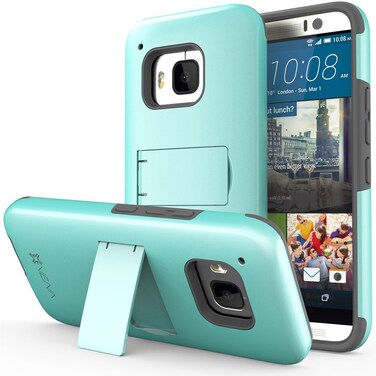 VENA HTC One (M9) Case - [Legacy] Slim Fit Dual Layer Hybrid Case with Kickstand &amp; Screen Protector for HTC One M9 (2015) - Teal &amp; Gray