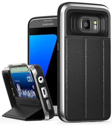Galaxy S7 Wallet Case, Vena [vCommute][Drop Protection] Flip Leather Cover Card Slot Holder with Kickstand for Samsung Galaxy S7 (Space Gray/Black)