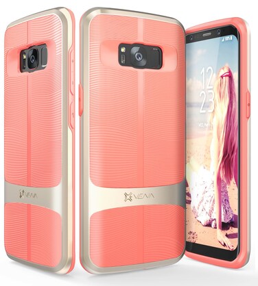 VENA Galaxy S8 Plus Case, [vAllure] Wave Texture [Bumper Frame][CornerGuard Shockproof   Strong Grip] Slim Hybrid Cover for Samsung Galaxy S8 Plus (Gold/Coral Pink)