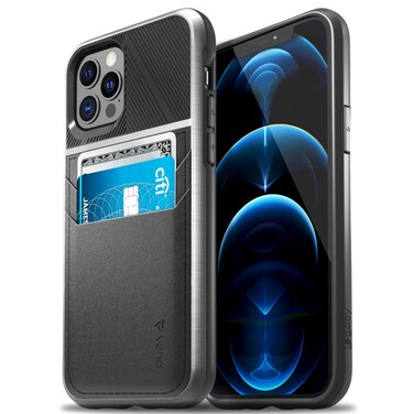VENA Legacy Card Holder Case Compatible with Apple iPhone 12/12 Pro (6.1"-inch), (CornerGuard Protection) Slim Profile Leather Credit Card Slot Case Cover - Black