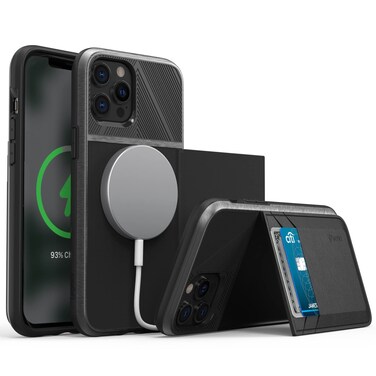 VENA Legacy RFID Anti-Theft Card Holder (Magsafe Compatible) Case Compatible with Apple iPhone 12 Pro Max (6.7-"-inch), Slim Profile Card Slot Cover with Kickstand - Space Gray