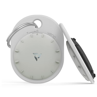 Vena Dual Tone Hybrid Protection Designed for Apple AirTag Holder Case Cover, (Secure Rotate Lock Mechanism) with Anti-Rust Keychain Ring for Keys, Pet Collar, Backpack, Luggage (Gray/Black)