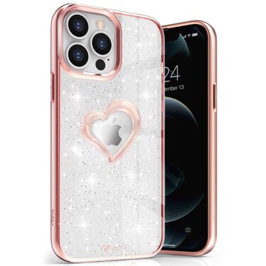VENA vLove Glitter Clear Case Compatible with Apple iPhone 13 Pro Max (6.7"-inch), Heart Shape Design (MagSafe Compatible) Dual Layer Slim Hybrid Clear Bumper Case Cover - Pink