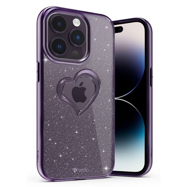 VENA vLove Glitter Clear Case Compatible with Apple iPhone 14 Pro (6.1"-inch), Heart Shape (Magsafe Compatible) Dual Layer Slim Hybrid Clear Bumper Case Cover - Purple