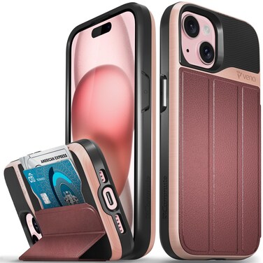 VENA vCommute for iPhone 15 Wallet Case, [Military Grade Drop Protection] Flip Leather Cover Slot Card Holder with Kickstand - Red