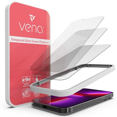 Vena HD Ultra Clear Tempered Glass Screen Protector Compatible With Apple iPhone 13 Pro Max (6.7"-inch) - 3 Packs, (9H Hardness, Shatterproof Glass) Bubble Free Film with Installation Frame