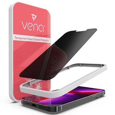 Vena 2-Way Privacy Tempered Glass Screen Protector Compatible With Apple iPhone 13/13 Pro (6.1"-inch) - 1 Pack, (9H Hardness, Shatterproof Glass) Anti-Spy Bubble Free Film with Installation Frame