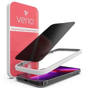Vena 2-Way Privacy Tempered Glass Screen Protector Compatible With Apple iPhone 13 Pro Max (6.7"-inch) - 1 Pack, (9H Hardness, Shatterproof Glass) Anti-Spy Bubble Free Film with Installation Frame