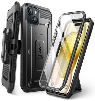 SUPCASE for iPhone 15 Case with Screen Protector, [Unicorn Beetle Pro] [Built-in Stand &amp; Belt-Clip] [Military-Grade Protection] 360 Full Body Heavy Duty Rugged Phone Case for iPhone 15 (2023), Black