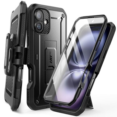 SUPCASE for iPhone 16 Case with Screen Protector (Unicorn Beetle Pro), [Built-in Stand &amp; Belt-Clip] [Military-Grade Protection] Full Body Heavy Duty Phone Case for iPhone 16 6.1'' 2024, Black