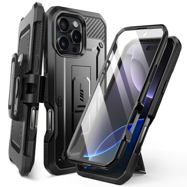 SUPCASE for iPhone 16 Pro Max Case with Screen Protector (Unicorn Beetle Pro), [Built-in Stand &amp; Belt-Clip] [Military-Grade Protection] Full Body Heavy Duty Phone Case for iPhone 16 Pro Max, Black