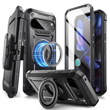 SUPCASE for Google Pixel 9 Pro XL Case with Stand (UBPro Mag), [Support MagSafe] [Built-in Screen Protector &amp; Belt Clip] [Military-Grade Protection] Magnetic Phone Case for Pixel 9 Pro XL, Black