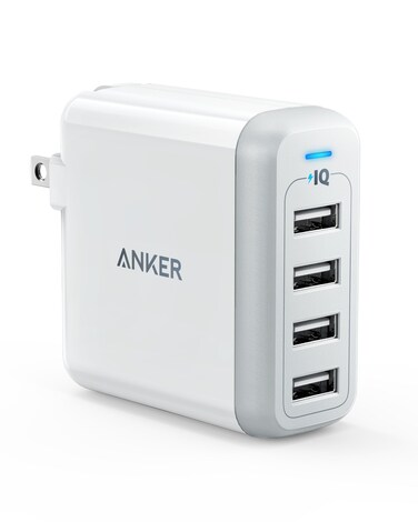Anker Charger, 40W 4-Port USB Phone Charger with Foldable Plug, PowerPort 4 for iPhone 14/Pro/Pro Max/13/12, iPad Pro/Air/Mini, Galaxy S23/S22/S21, Note 20 Ultra, LG, Nexus, HTC, and More