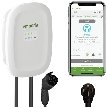 EMPORIA Level 2 EV Charger - NEMA 14-50 EVSE w/ J1772 Charger - 48 amp EV Charger Level 2, 240v WiFi Enabled Electric Vehicle Charging Station, 24ft Electric Car Charger Cable, White