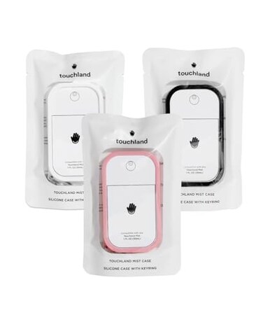 Touchland Mist Case 3-PACK (White, Pink, Black), Protective and Stylish Hand Sanitizer Spray Accessories, Silicone Cases with Keyring