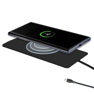 Ultra Slim Universal Wireless Charger - Upto 15W Max Phone Charger Compatible with All Qi Enabled Phones - Smart Charging Pad for Multiple Devices (Adapter Not Included) Black