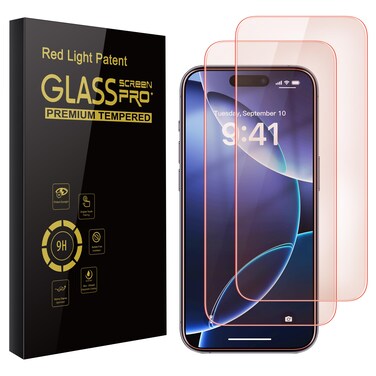 WASOCA 2 Pack Screen Protector for iphone 16 Pro [6.3 inch] with Installation Frame, New Red Light 9H Tempered Glass Screen Protector Upgraded Protection, Anti-Blue Light