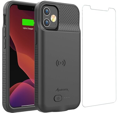 Alpatronix Battery Case for iPhone 12 Pro &amp; iPhone 12 (6.1 inch), Strong Slim Portable Protective Extended Charging Cover with Wireless Charging, Lightning Input, Apple Pay, CarPlay - BX12 - Black