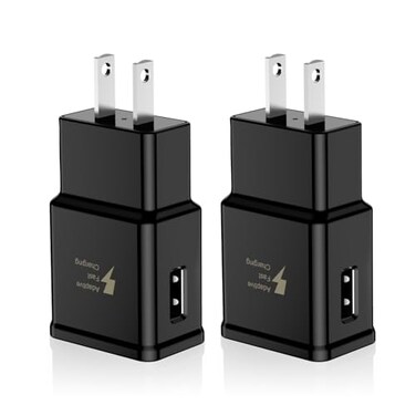 Adaptive Fast Charging USB Wall Charger Adapter Compatible Samsung Galaxy S21 S20 S10 S6 S7 S8 S9 / Edge/Plus/Active, Note 5 8, Note 9, Note 10, LG Quick Charge, Android Phone Travel Plug (2 Pack)