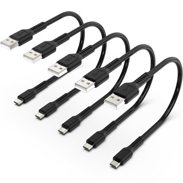 Short Micro USB Cable 1ft [5 Pack] USB 2.0 Micro USB Charging Cable Android Charger Cord for Samsung Galaxy S7 Edge S6 J7 Note 5 LG Kindle Sony PS4 TV Stick Smartphones (Black)