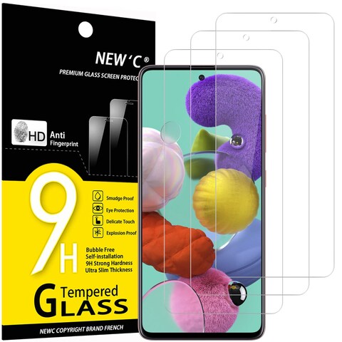 NEW&#39;C 3 Pack Designed for Samsung Galaxy A51 Screen Protector Tempered Glass, Case Friendly Anti Scratch Bubble Free Ultra Resistant