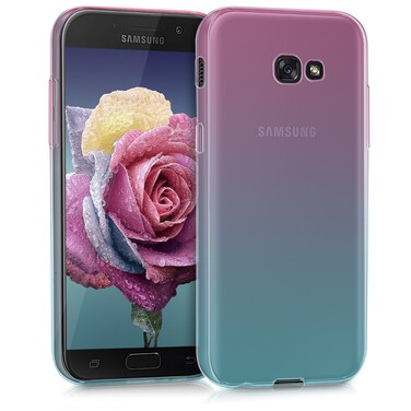 kwmobile Case Compatible with Samsung Galaxy A5 (2017) - Case Transparent Gradient Phone Cover - Bicolor Dark Pink/Blue/Transparent