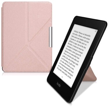 kwmobile Origami Case Compatible with Amazon Kindle Paperwhite Case - Slim PU Leather Cover with Stand - Rose Gold