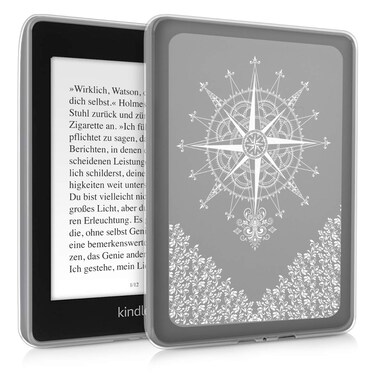 kwmobile Case Compatible with Amazon Kindle Paperwhite (10. Gen - 2018) - TPU Silicone eBook Cover - Baroque Compass White/Transparent