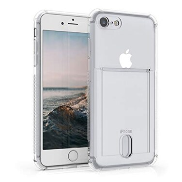 kwmobile Crystal TPU Case Compatible with Apple iPhone SE (2022) / iPhone SE (2020) / iPhone 8 / iPhone 7 - Protective Phone Case with ID Card Slot Holder - Transparent