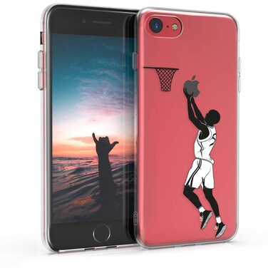 kwmobile Clear Case Compatible with Apple iPhone SE (2022) / iPhone SE (2020) / iPhone 8 / iPhone 7 - Phone Case Soft TPU Cover - Basketball Player Black/White/Transparent