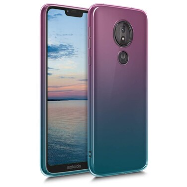 kwmobile Case Compatible with Motorola Moto G7 Power - Case Transparent Gradient Phone Cover - Bicolor Dark Pink/Blue/Transparent