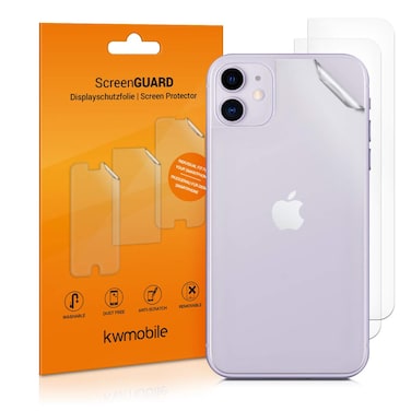 kwmobile Set of 3X Back Covers Compatible with Apple iPhone 11 - Back Screen Protector Pack Transparent Protective Films