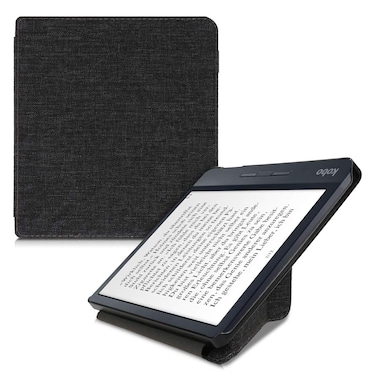 kwmobile Origami Case Compatible with Kobo Libra H2O - Slim Fabric Cover - Dark Grey