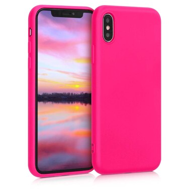 kwmobile Case Compatible with Apple iPhone X Case - Slim Protective TPU Silicone Phone Cover - Neon Pink