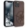 kwmobile Wood Case Compatible with Apple iPhone 12 / iPhone 12 Pro Case - Cover - Navigational Compass Dark Brown