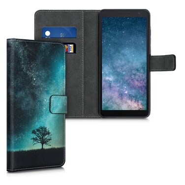 kwmobile Wallet Case Compatible with Alcatel 1B (2020) Case for Phone - Cosmic Nature Blue/Grey/Black