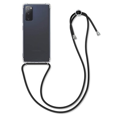 kwmobile Crossbody Case Compatible with Samsung Galaxy S20 FE Case - Clear TPU Phone Cover w/Lanyard Cord Strap - Black/Transparent