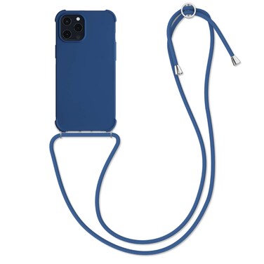 kwmobile Crossbody Case Compatible with Apple iPhone 12 Pro Max Case - TPU Silicone Cover with Strap - Dark Blue
