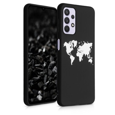 kwmobile TPU Silicone Case Compatible with Samsung Galaxy A32 5G - Case Soft Cover - Travel Outline White/Black