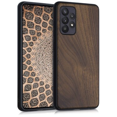 kwmobile Real Wood Case Compatible with Samsung Galaxy A52 / A52 5G / A52s 5G Case - Hard Wooden Cover w/TPU Bumper - Dark Brown