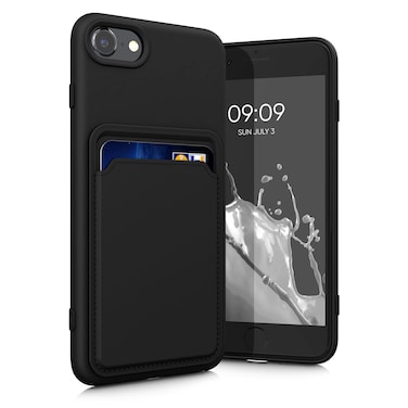 kwmobile Case Compatible with Apple iPhone SE (2022) / iPhone SE (2020) / iPhone 8 / iPhone 7 Case - TPU Phone Cover with Credit Card Holder - Black