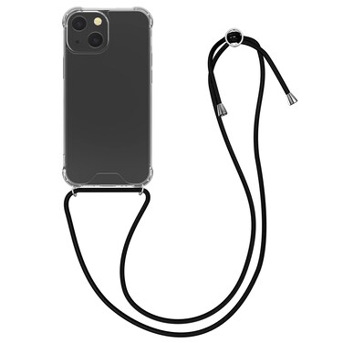 kwmobile Crossbody Case Compatible with Apple iPhone 13 Mini Case - Clear TPU Phone Cover w/Lanyard Cord Strap - Black/Transparent
