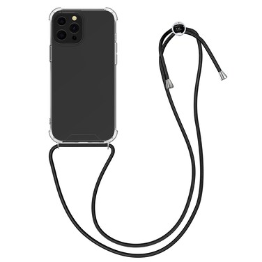 kwmobile Crossbody Case Compatible with Apple iPhone 13 Pro Max Case - Clear TPU Phone Cover w/Lanyard Cord Strap - Black/Transparent