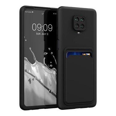 kwmobile Case Compatible with Xiaomi Redmi Note 9S / 9 Pro / 9 Pro Max Case - TPU Phone Cover with Credit Card Holder - Black Matte