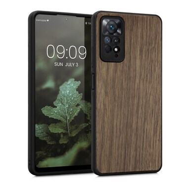kwmobile Real Wood Case Compatible with Xiaomi Redmi Note 11 Pro/Note 11 Pro (5G) / Note 12 Pro (4G) Case - Hard Wooden Cover w/TPU Bumper - Dark Brown
