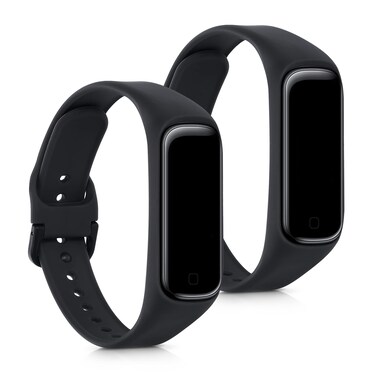 kwmobile Straps Compatible with Samsung Galaxy Fit 2 Straps - 2x Replacement Silicone Watch Bands - Black/Black
