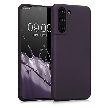 kwmobile Case Compatible with Samsung Galaxy S21 Case - Soft Slim Metallic TPU Silicone Cover - Metallic Berry