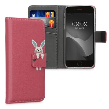 kwmobile Wallet Case Compatible with Apple iPhone 6 / 6S Case for Phone - RABIT Design White/Grey/Coral