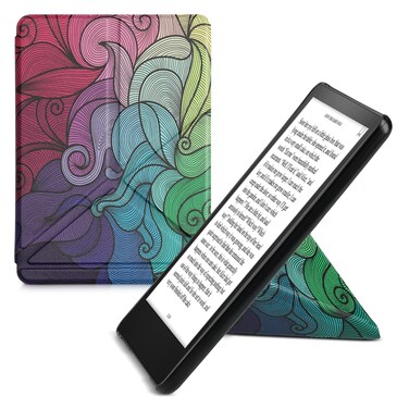 kwmobile Origami Case Compatible with Amazon Kindle Paperwhite 11. Generation 2021 - Case Slim Premium PU Leather Cover with Stand - Multicolor Dark Pink/Blue/Green